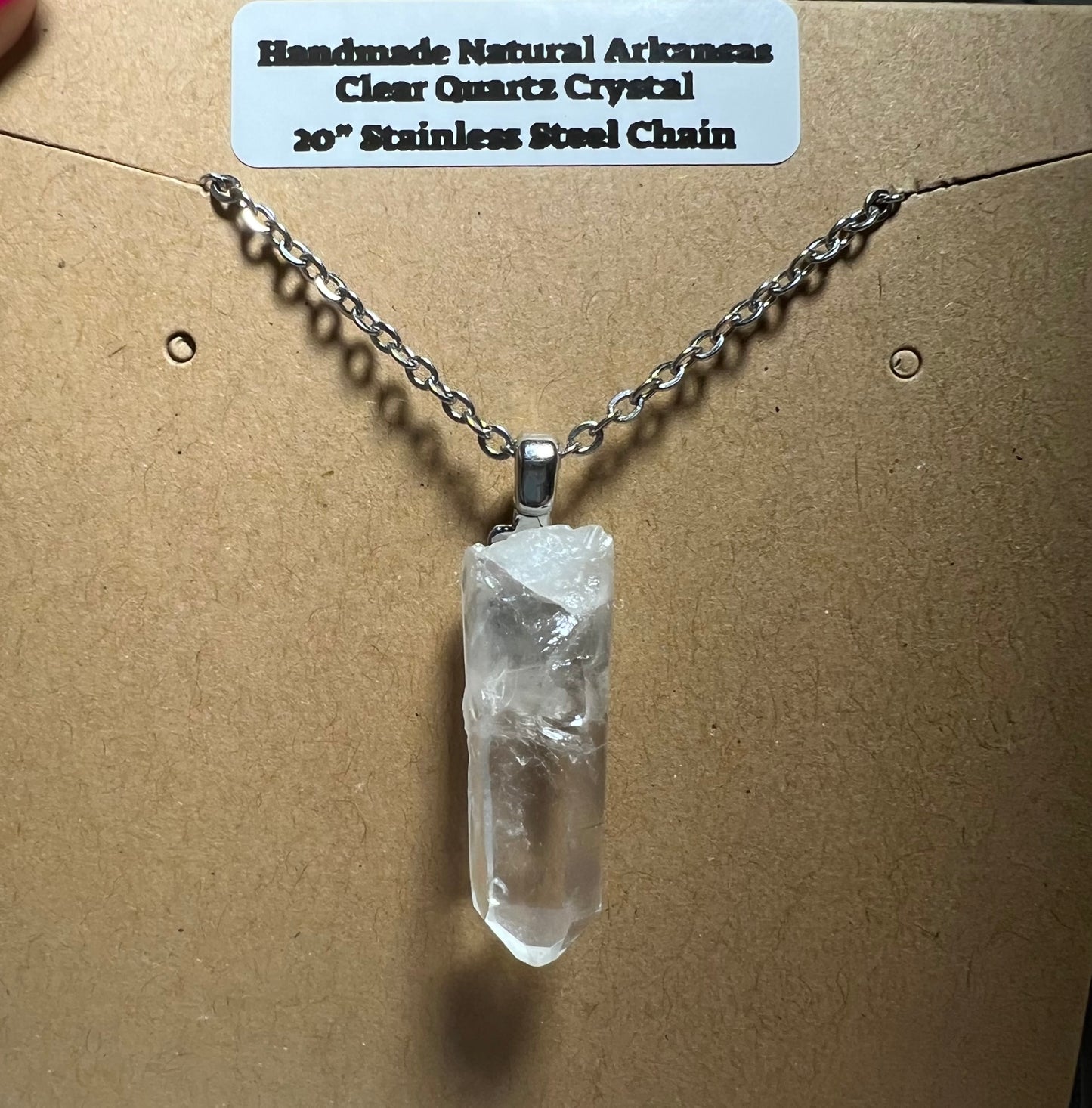 Handmade Natural Arkansas Clear White Quartz with 20” Stainless Steel Chain (11)