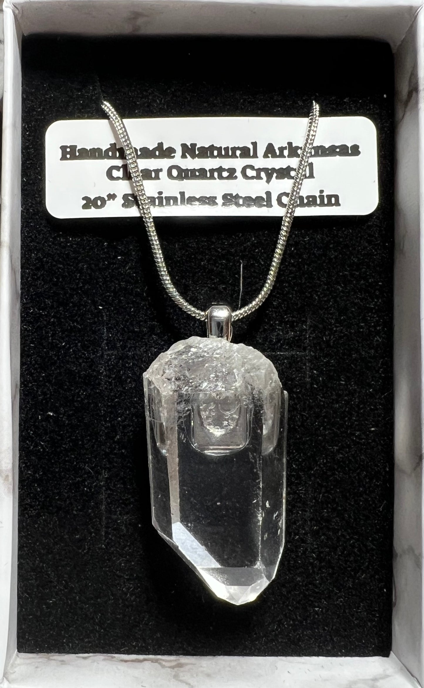 Handmade Natural Arkansas Clear Quartz with 20” Stainless Steel Chain (12)