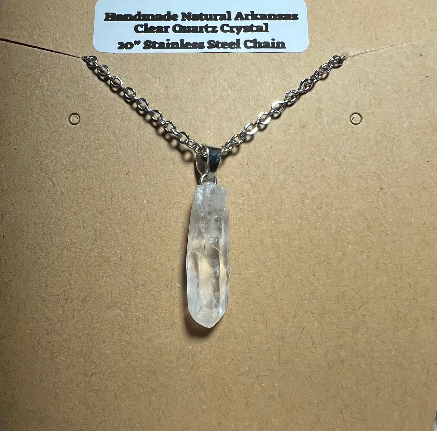 Handmade Natural Arkansas Clear White Quartz with 20” Stainless Steel Chain (08)