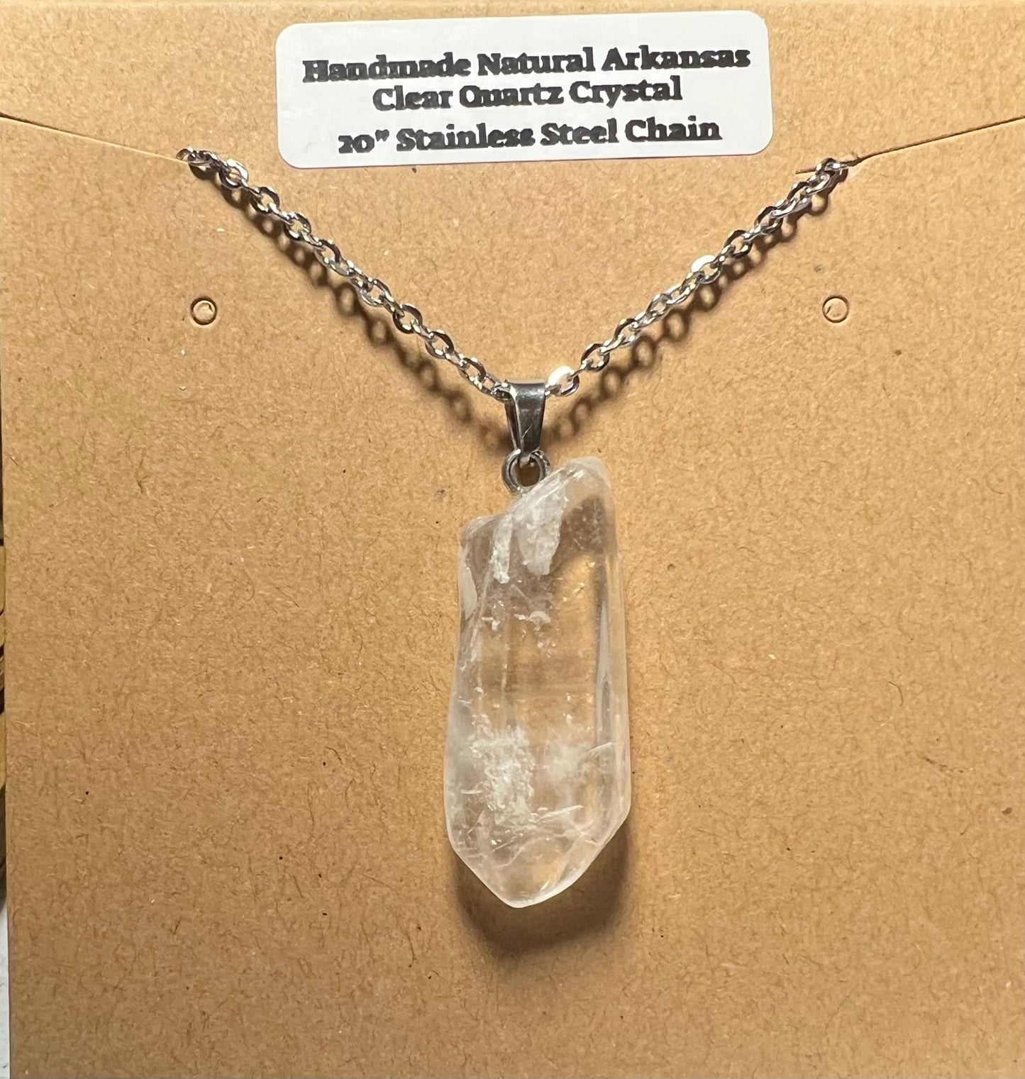 Handmade Arkansas Clear White Quartz Necklace with 20” Stainless Steel Chain (#01)