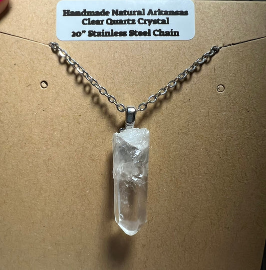 Handmade Natural Arkansas Clear White Quartz with 20” Stainless Steel Chain (11)