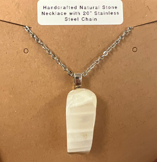 Handmade Natural Stone Necklace with 20” Stainless Steel Chain (#017)