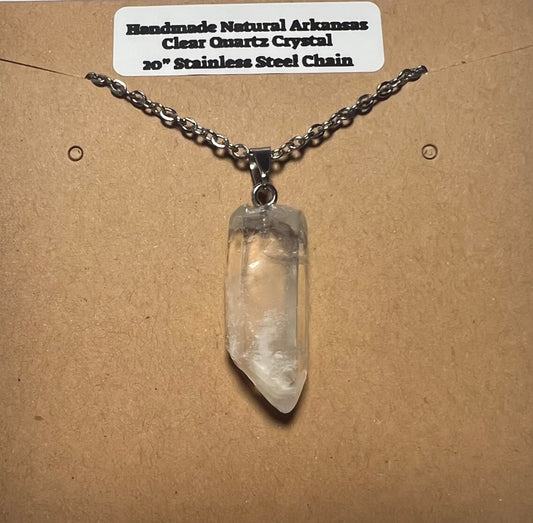 Handmade Arkansas Clear White Quartz Necklace with 20” Stainless Steel Chain (#03)