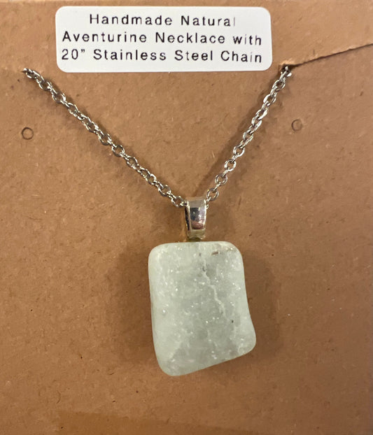 Handcrafted Natural Aventurine Necklace with 20” Stainless Steel Chain (#042)