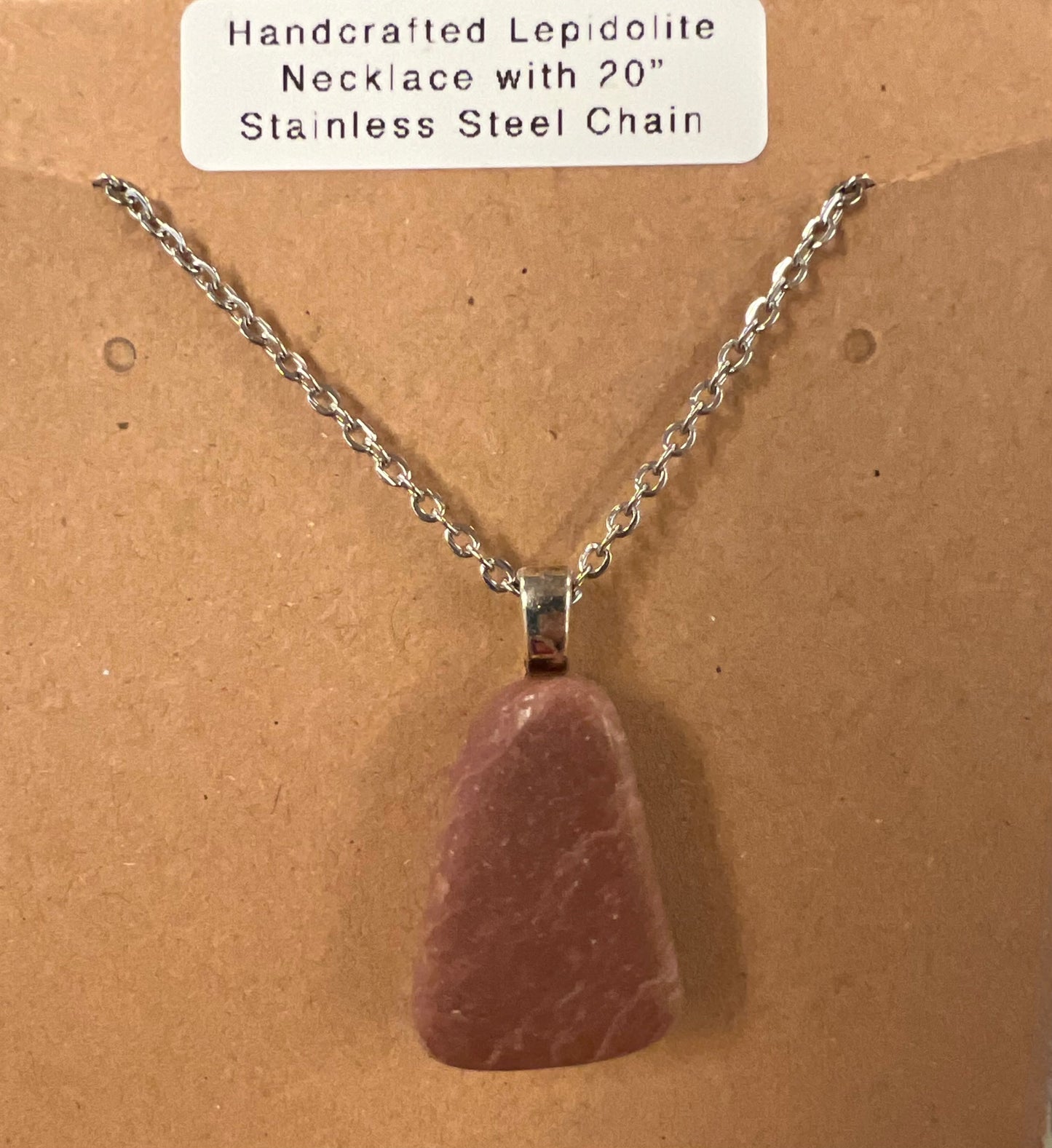 Handmade Natural Lepidolite Necklace with 20” Stainless Steel Chain (#A00)