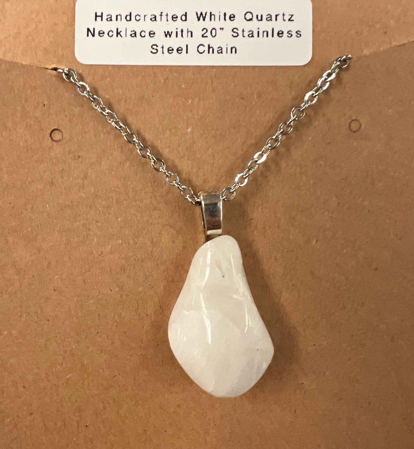 Handcrafted Natural Milky White Quartz with 20” Stainless Steel Chain (#014)