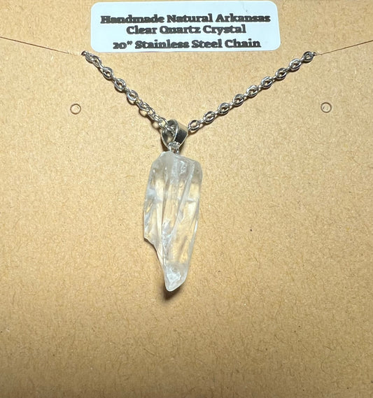 Handmade Natural Arkansas Clear White Quartz with 20” Stainless Steel Chain (07)