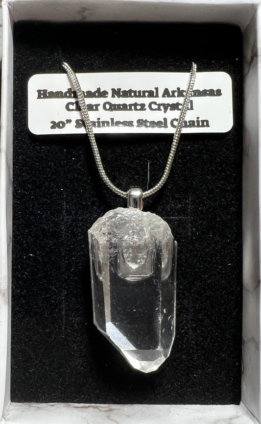 Handmade Natural Arkansas Clear Quartz with 20” Stainless Steel Chain (12)