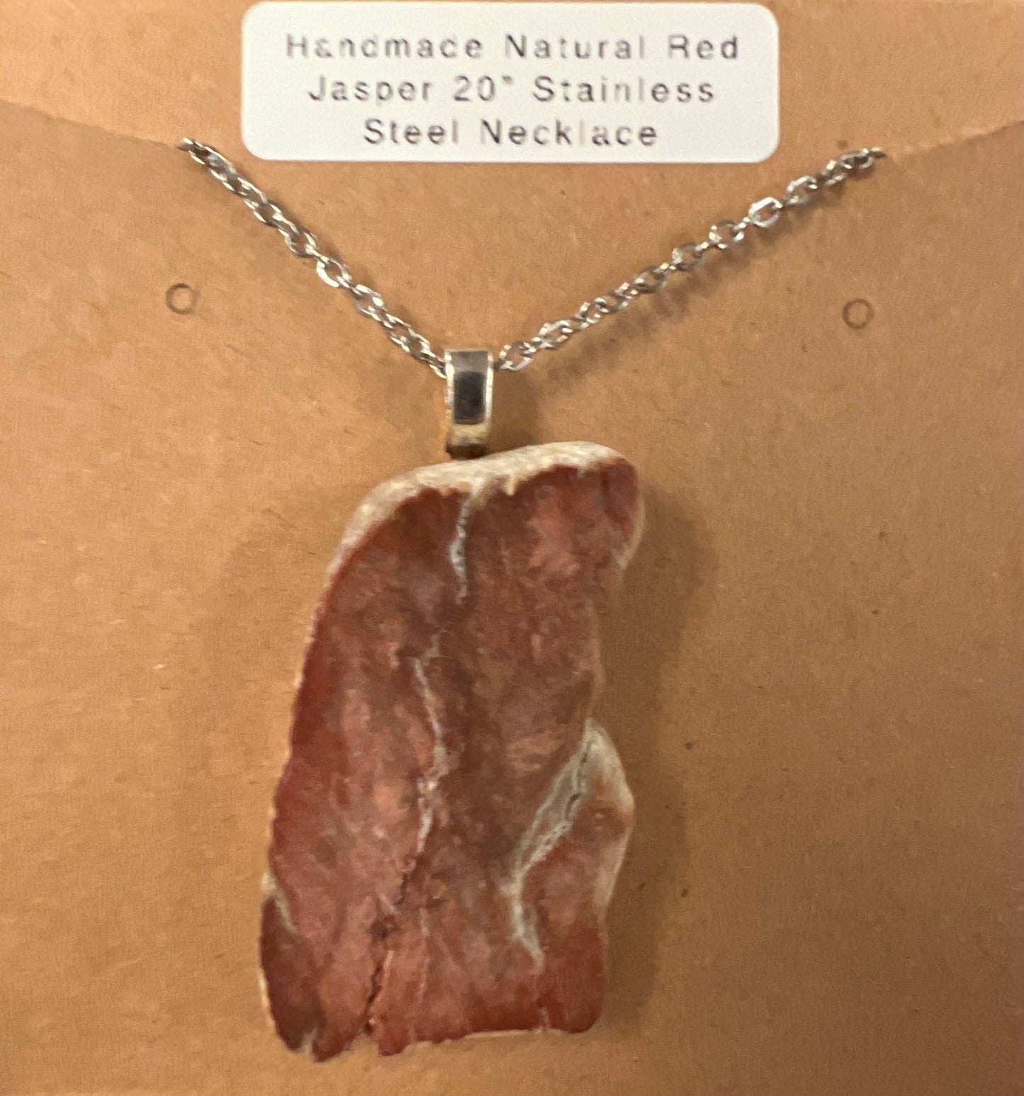 Handmade Natural Red Jasper Necklace with 20” Stainless Steel Chain (#026)