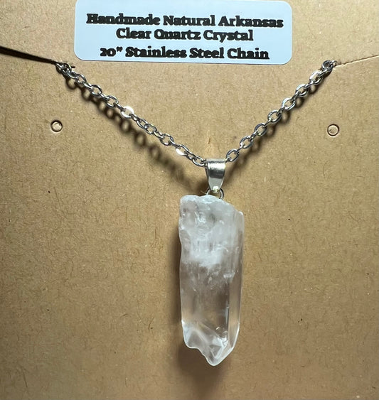 Handmade Natural Arkansas Clear White Quartz with 20” Stainless Steel Chain (10)