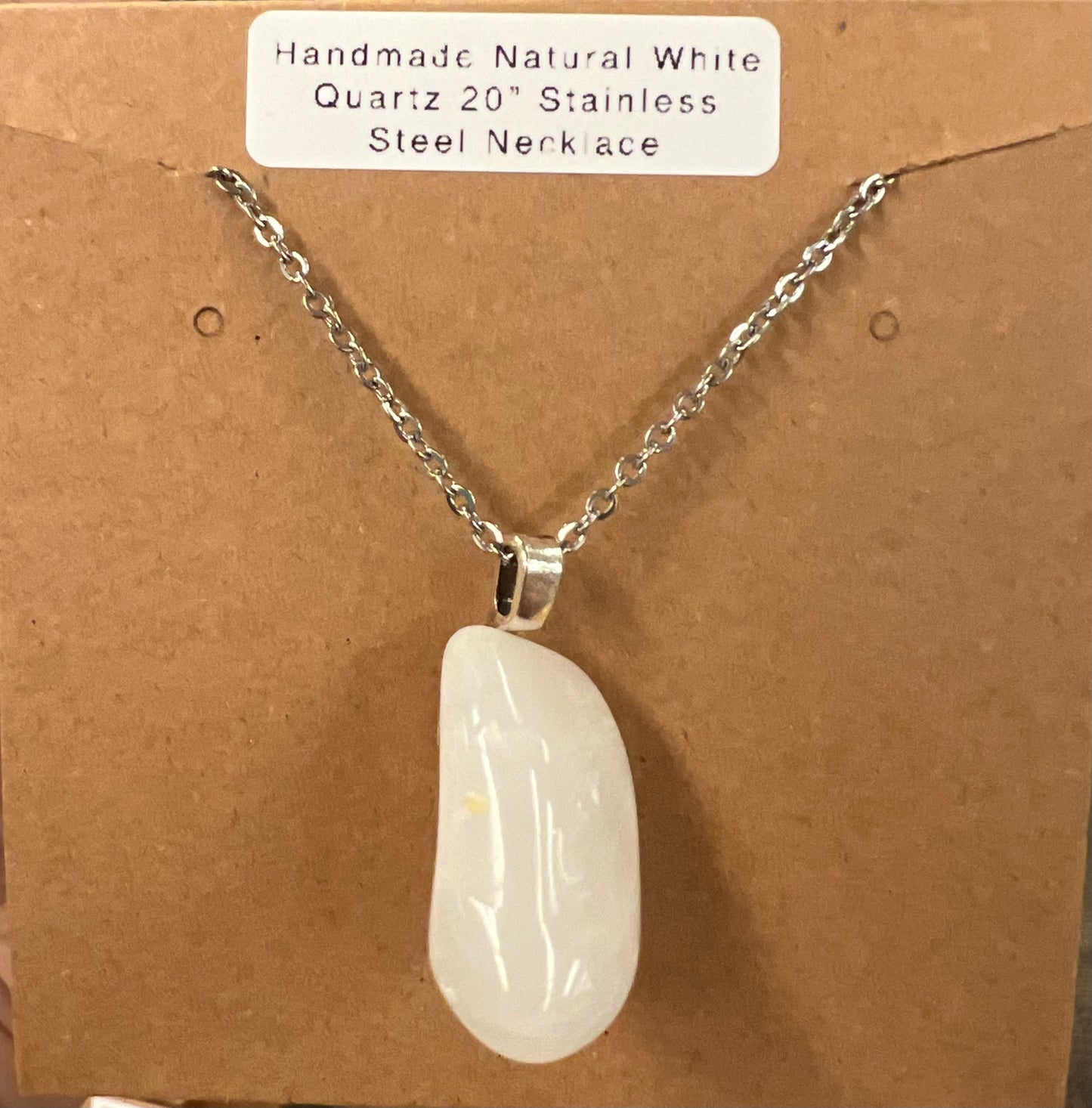 Handmade Natural Milky White Quartz with 20” Stainless Steel Chain (#029)