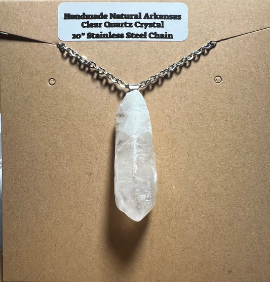 Handmade Natural Arkansas Clear White Quartz with 20” Stainless Steel Chain (02)