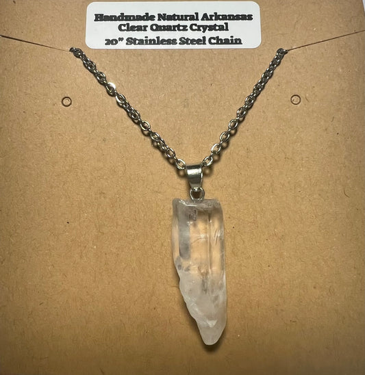 Handmade Natural Arkansas Clear White Quartz with 20” Stainless Steel Chain (06)