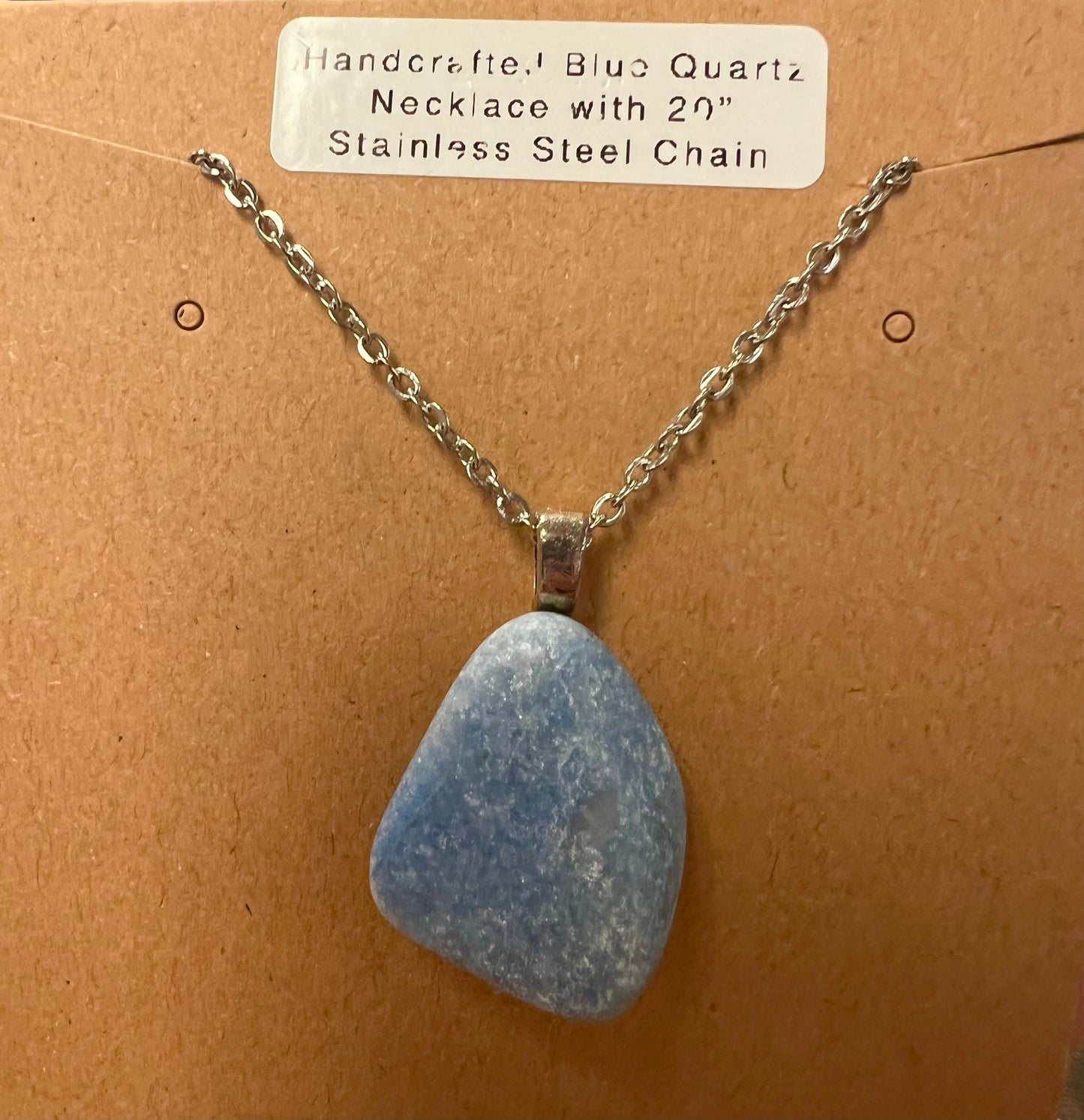 Handmade Blue Quartz Necklace with 20” Stainless Steel Chain (004)